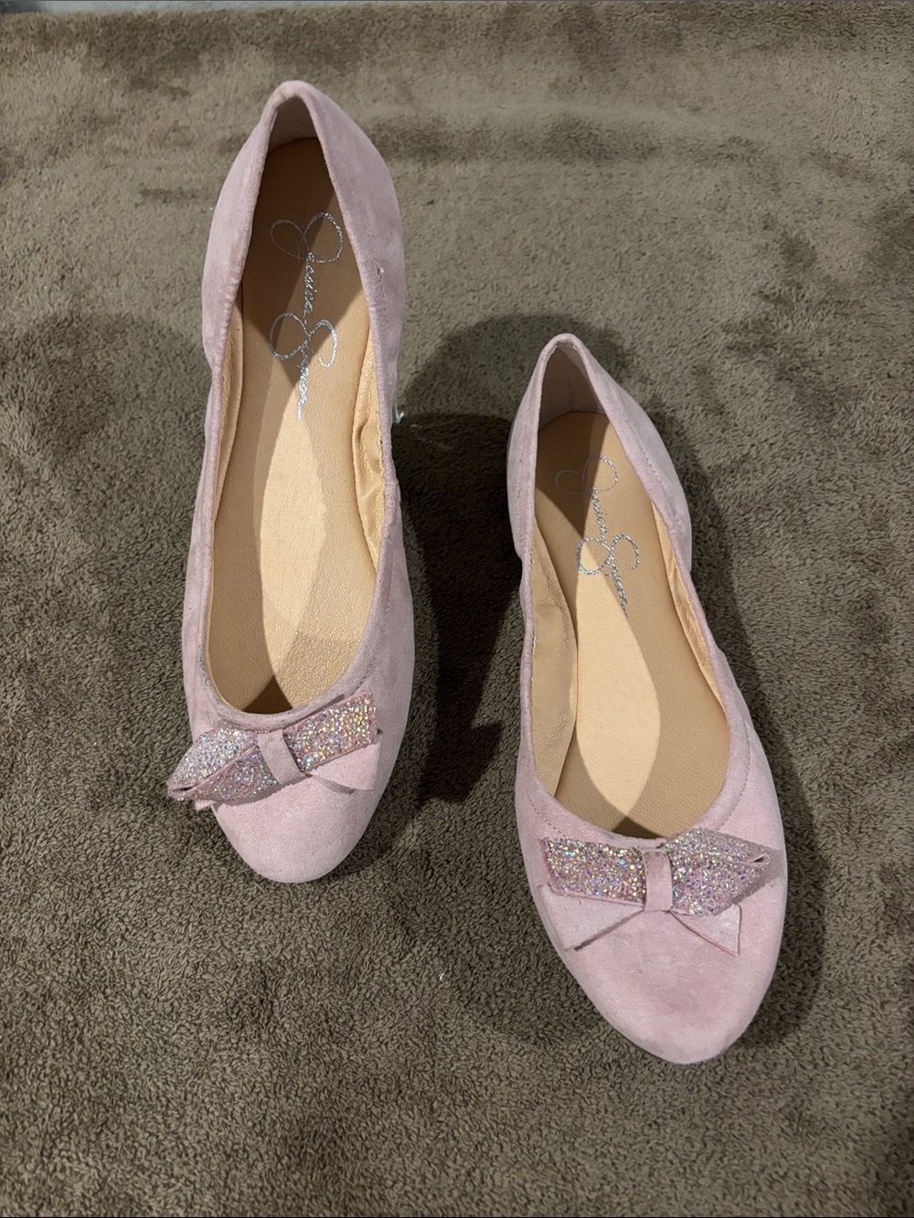 Jessica Simpson Pink Neverly Ballet Flat with Glitter Bow Accent-Size 8.5